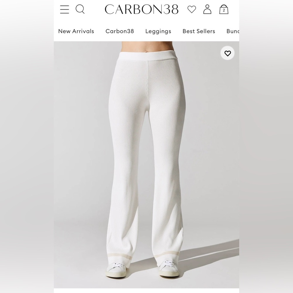 Carbon38 White Ribbed Flare Pants